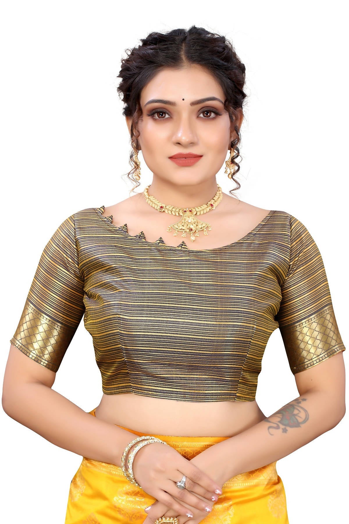 Vamika Ethnic Fire Yellow Weaving Banarasi Jacquard Saree | Swadesiicart