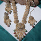 Long Kundan Neckpiece with Earrings & Maang Tikka with Multi Stones Jewellery Set (Gold) - Ruby Raang - Swadesiicart