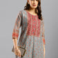 Grey Chinon Digital Printed With Hand Work Kurta - Himanshi - Swadesiicart
