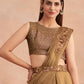 Beige Satin Embroidered Ready To Wear Saree With Unstitched Blouse Piece - Nandika | Swadesiicart