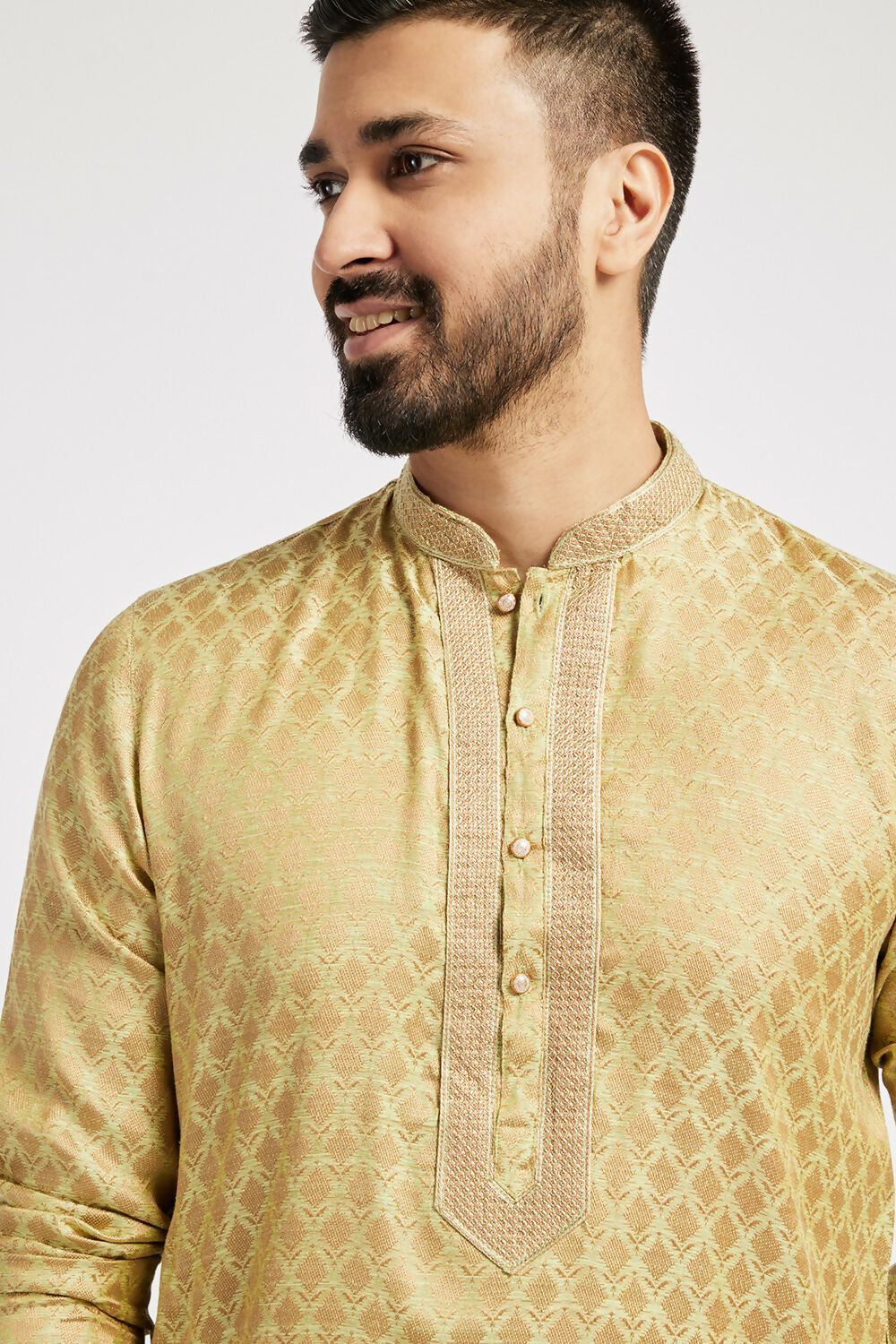 Ethnic India Green Men's Kurta Woven Design Polyester | Swadesiicart