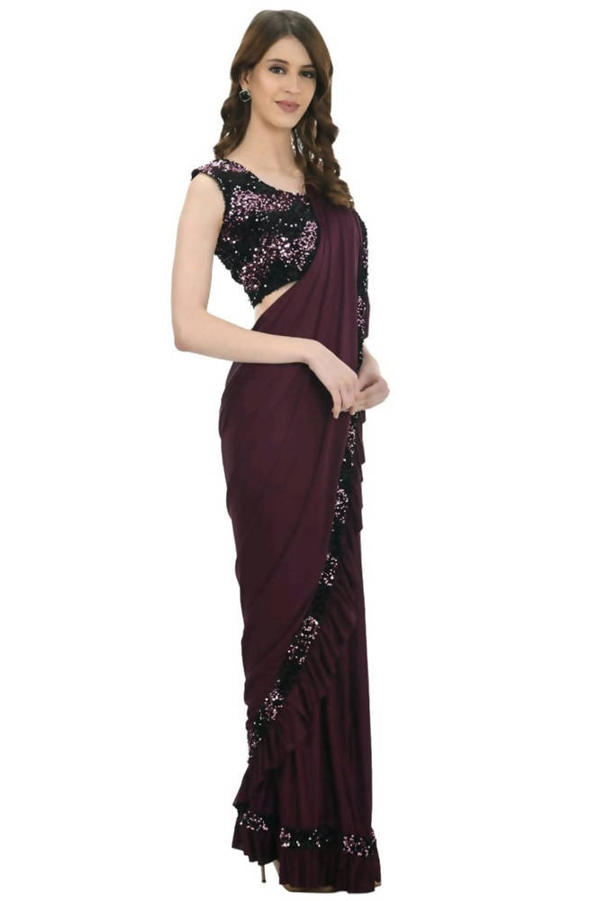 Mominos Fashion All Season Wear Wine And Black Colour Ruffled