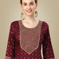 Jyoti Fashion Women's Maroon Silk Blend Embroidery & Sequence work Kurta with Trouser & Dupatta | Swadesiicart