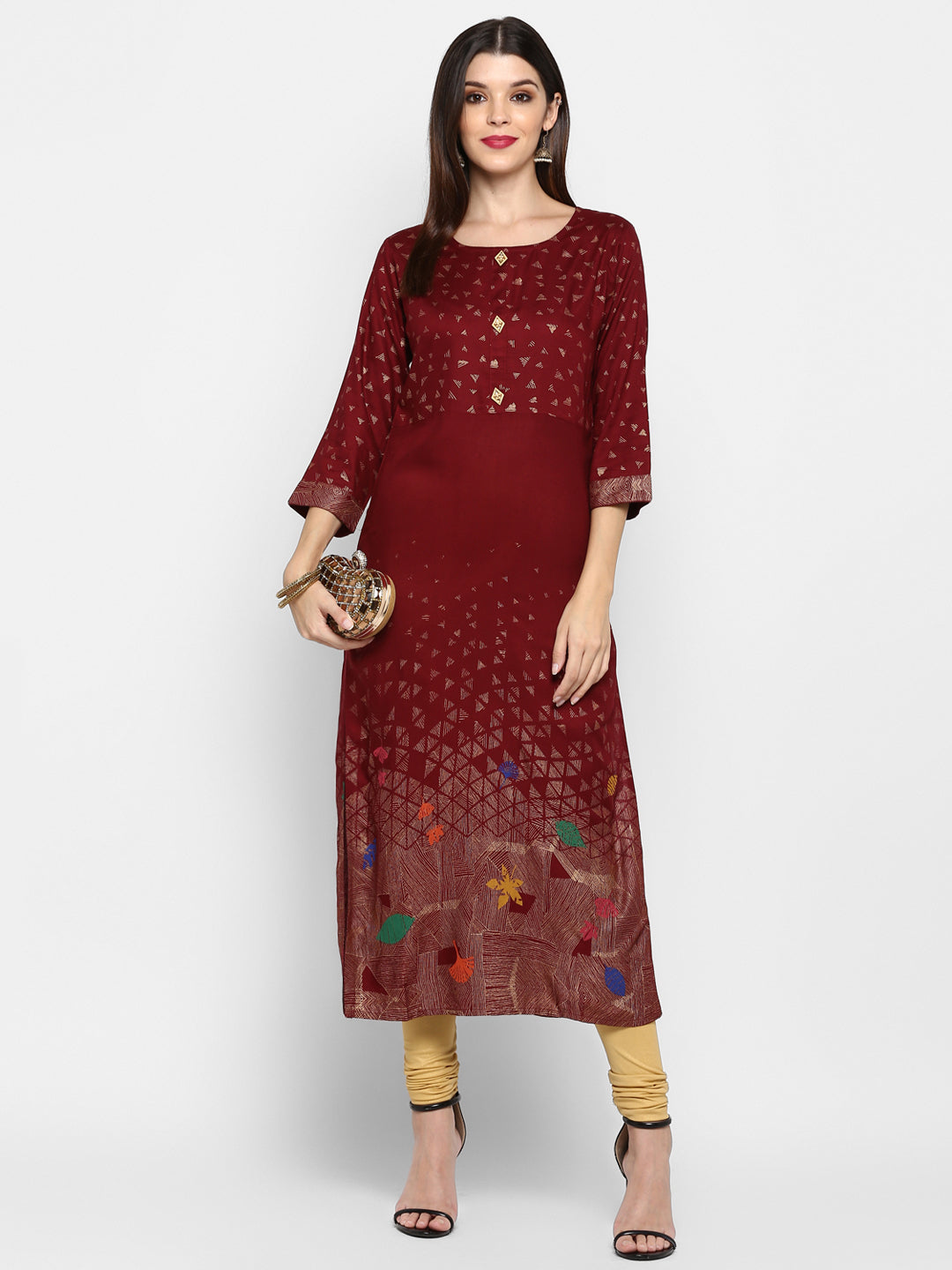 NOZ2TOZ Women's Maroon Printed Kurta- (1pc set) - Noz2Toz