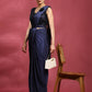 Blue Imported Crush Lycra Texture Pattern Ready to Wear Saree with stitched Blouse - Nirvana | Swadesiicart
