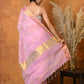 Very Much Indian Handloom Pure Cotton Linen Saree With Golden Border - Pink | Swadesiicart