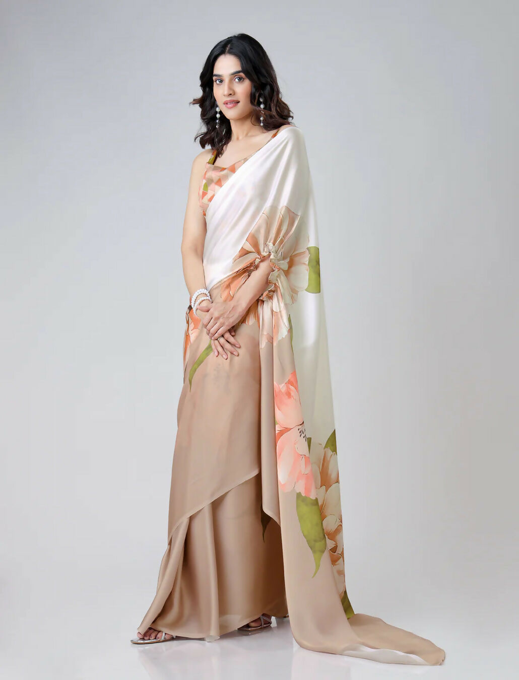 Vastranavya Chiku Freehand Floral Print Ready to Wear Saree | Swadesiicart