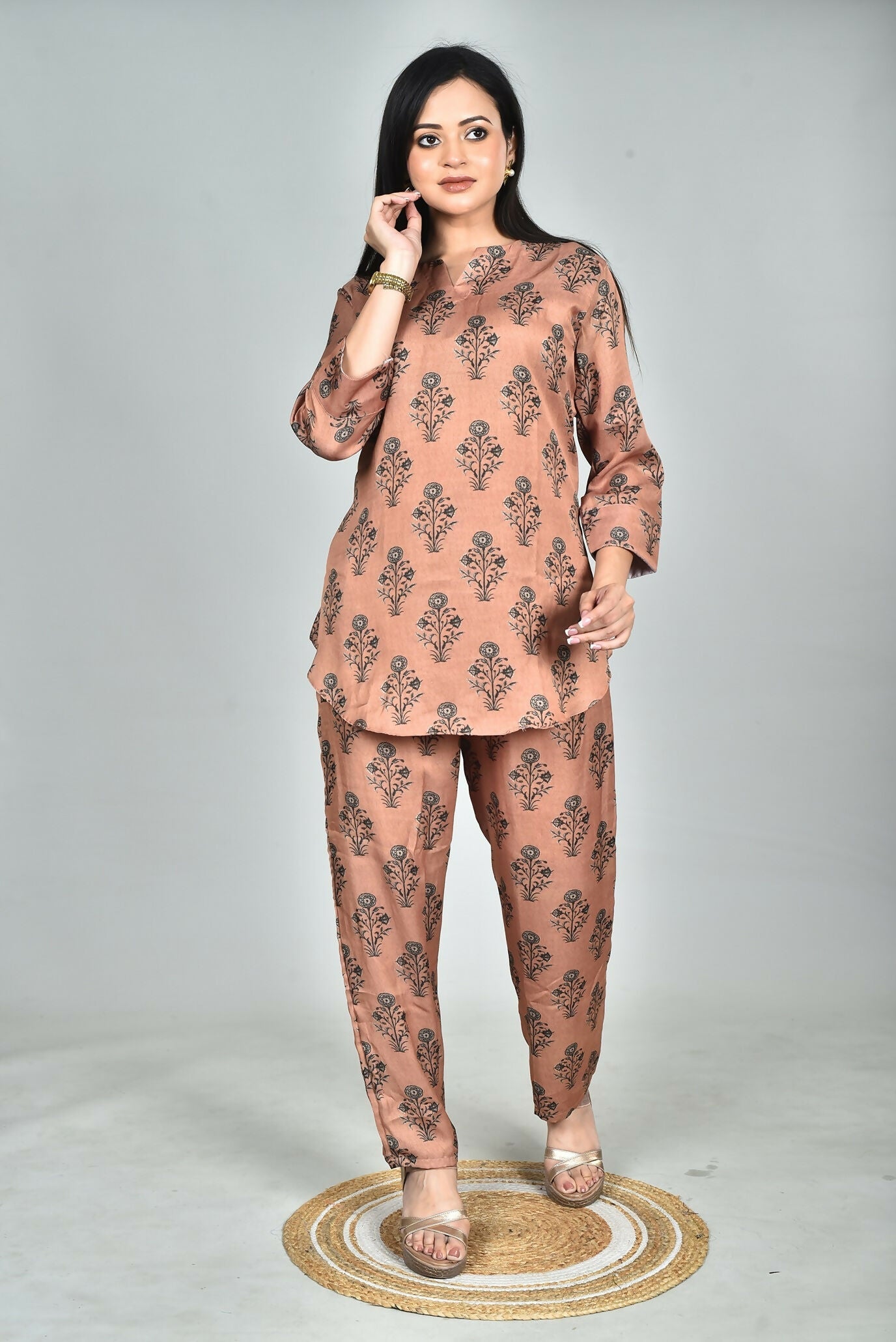 Morchari Digital Print Semi Muslin Co-Ord Set Top & Trouser-Multicolor - Swadesiicart