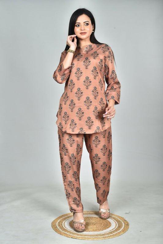 Morchari Digital Print Semi Muslin Co-Ord Set Top & Trouser-Multicolor - Swadesiicart