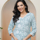 Vaasva Women Mint Cotton Printed Straight Kurti With Pant | Swadesiicart