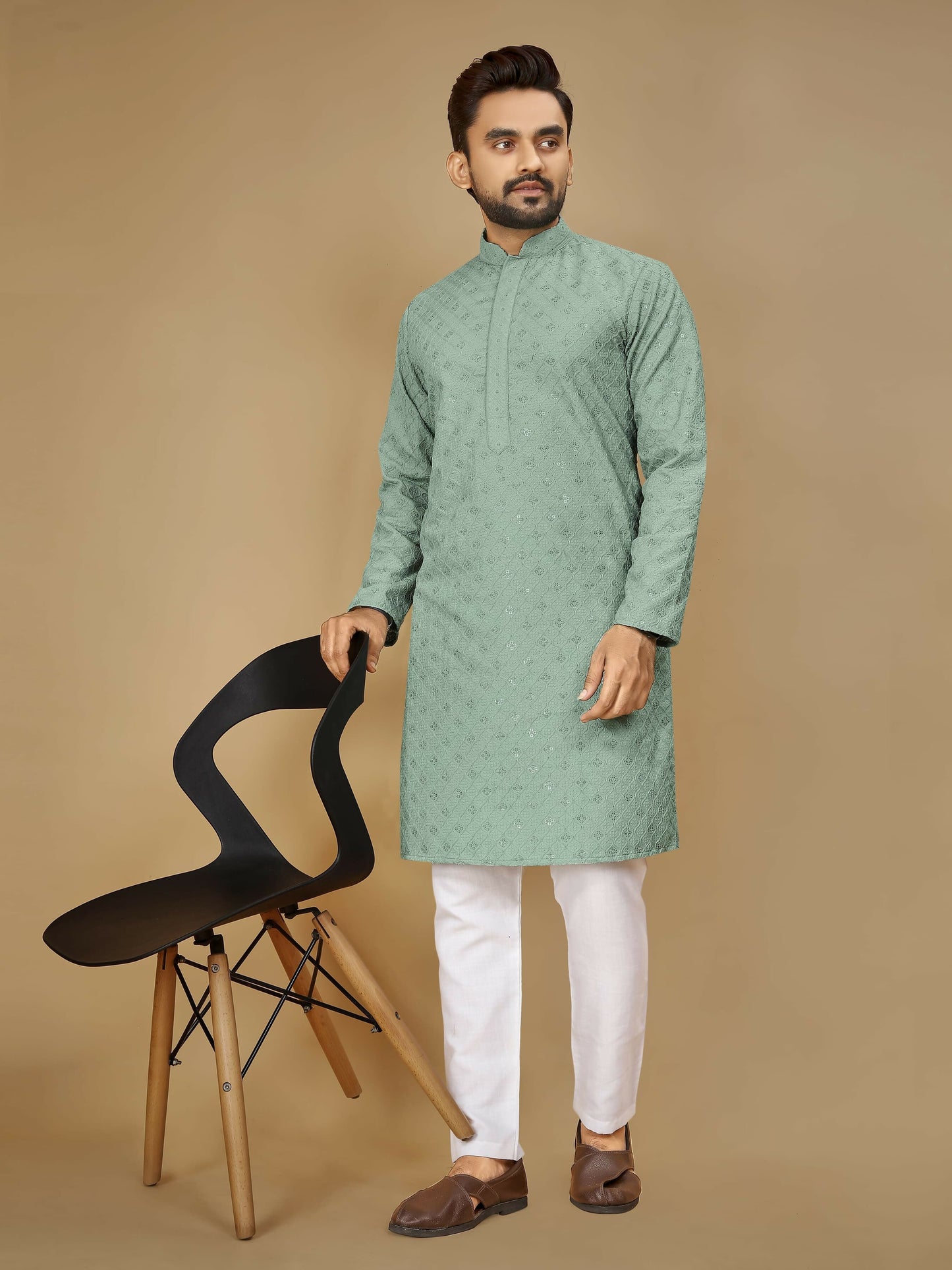 Anaita Sea_Green Embroidered Rayon Straight Kurta