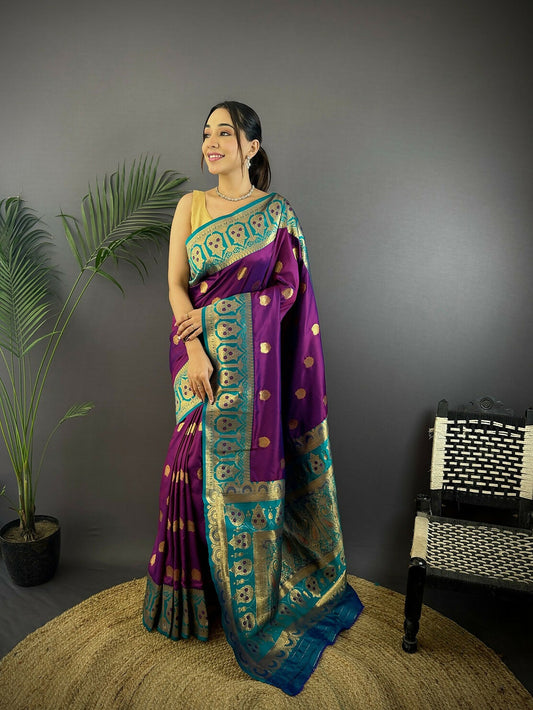 Joban Fashion Blue Butti Banarasi Silk Sarees | Swadesiicart
