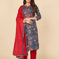 NOZ2TOZ Women's Printed & Gota Patti Work Straight Cotton Blue Kurta Pant With Dupatta (3Pcs Set) - Swadesiicart