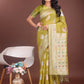 Anaita Mustard Linen Cotton With Jacquard Work And Zari Weaving Saree With Blouse