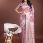 Anaita Purple Linen Cotton With Jacquard Work And Zari Weaving Saree With Blouse