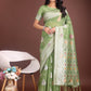 Anaita Light Green Linen Cotton With Jacquard Work And Zari Weaving Saree With Blouse