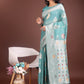 Anaita Sea Green Linen Cotton With Jacquard Work And Zari Weaving Saree With Blouse