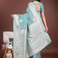 Anaita Sea Green Linen Cotton With Jacquard Work And Zari Weaving Saree With Blouse