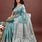 Anaita Sea Green Linen Cotton With Jacquard Work And Zari Weaving Saree With Blouse