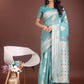 Anaita Sea Green Linen Cotton With Jacquard Work And Zari Weaving Saree With Blouse