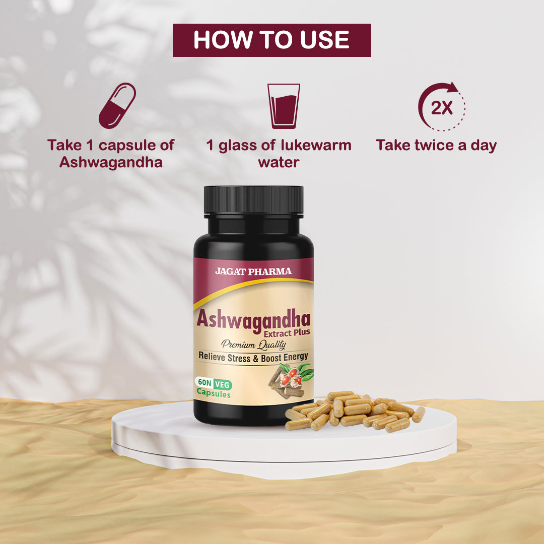 Jagat Pharma Ashwagandha Capsules | Helps Relieve Stress and Anxiety | Swadesiicart