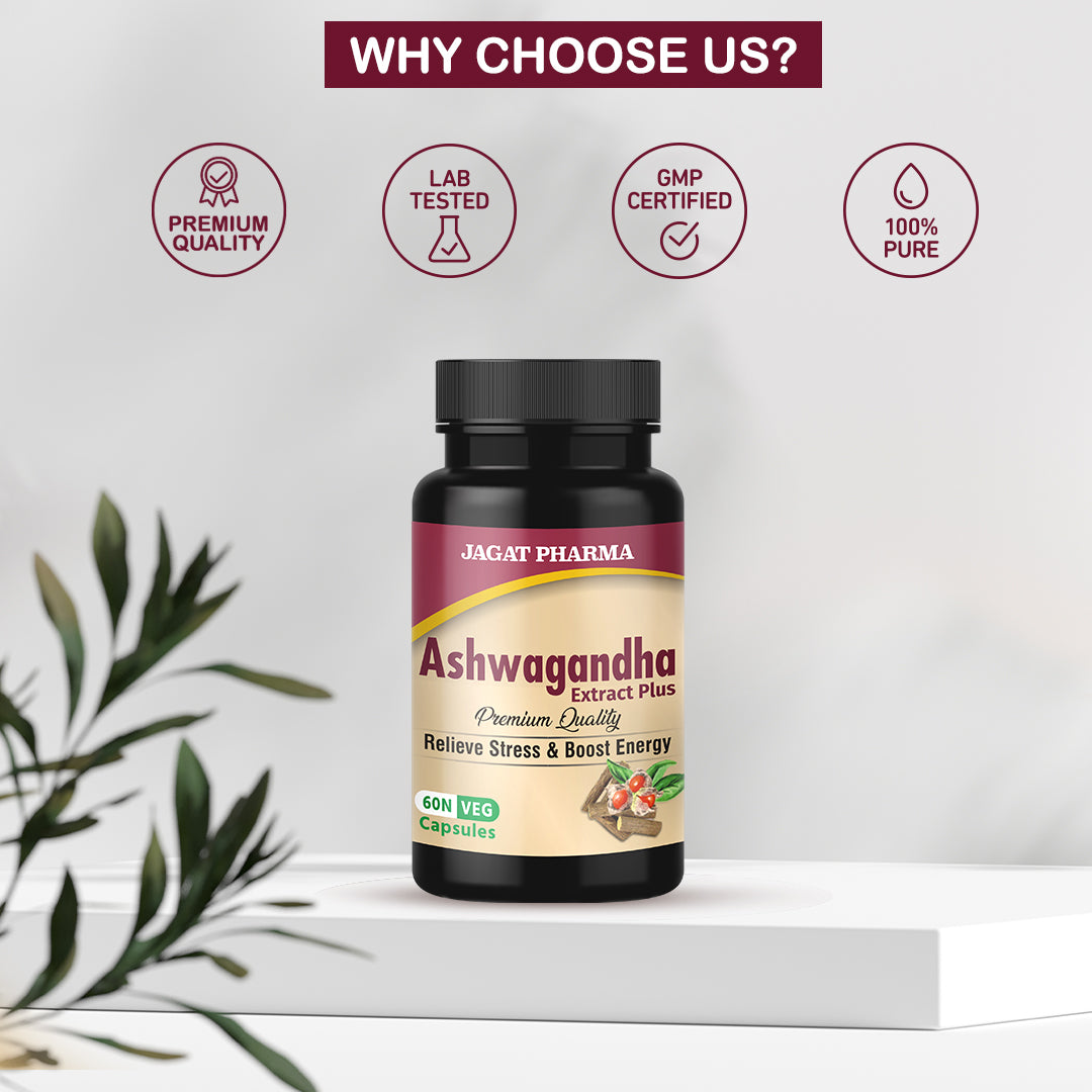 Jagat Pharma Ashwagandha Capsules | Helps Relieve Stress and Anxiety | Swadesiicart