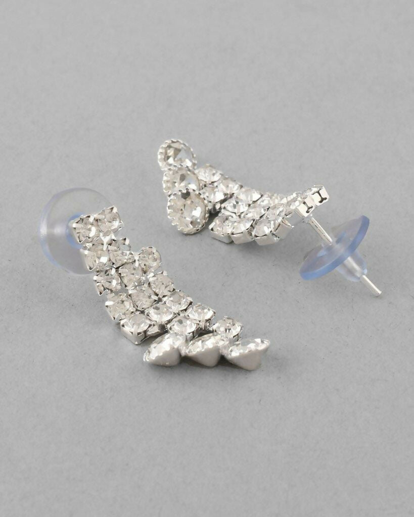 VOJ Silver Plated AD Stone Studded Necklace With Earrings Jewellery Set - Swadesiicart