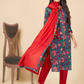 NOZ2TOZ Women's Printed & Gota Patti Work Straight Cotton Blue Kurta Pant With Dupatta (3Pcs Set) - Swadesiicart
