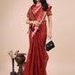 Anaita Red Linen Cotton With Jacquard Work And Zari Weaving Saree With Blouse