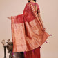 Anaita Red Linen Cotton With Jacquard Work And Zari Weaving Saree With Blouse