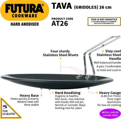 Hawkins Futura Hard Anodised Tava Griddles 26 cm Diameter (AT26) - Swadesiicart