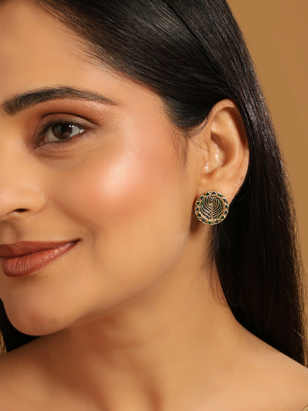 Nuyug 22K Gold Plated Contemporary Round Shaped Enamel Studs | Swadesiicart