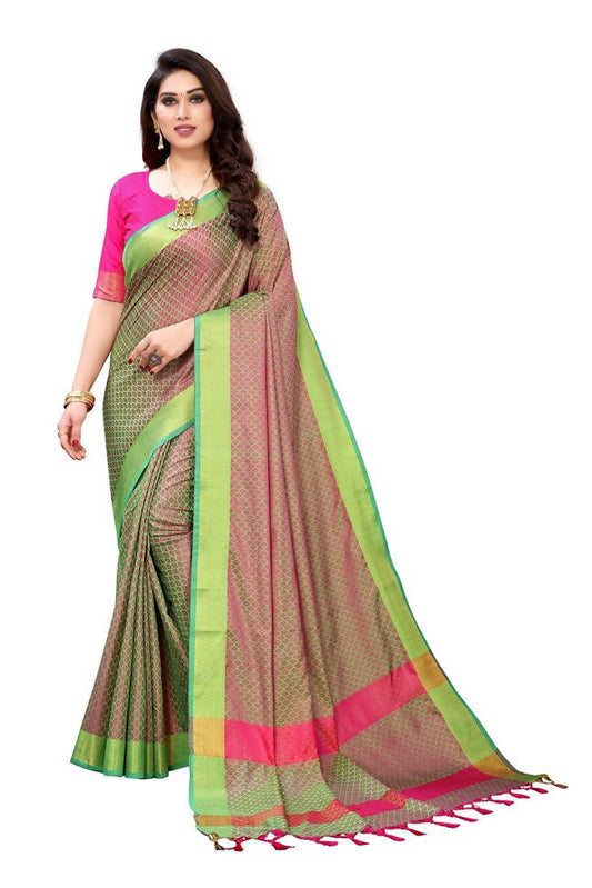 Vamika Banarasi Jacquard Weaving Green Saree | Swadesiicart