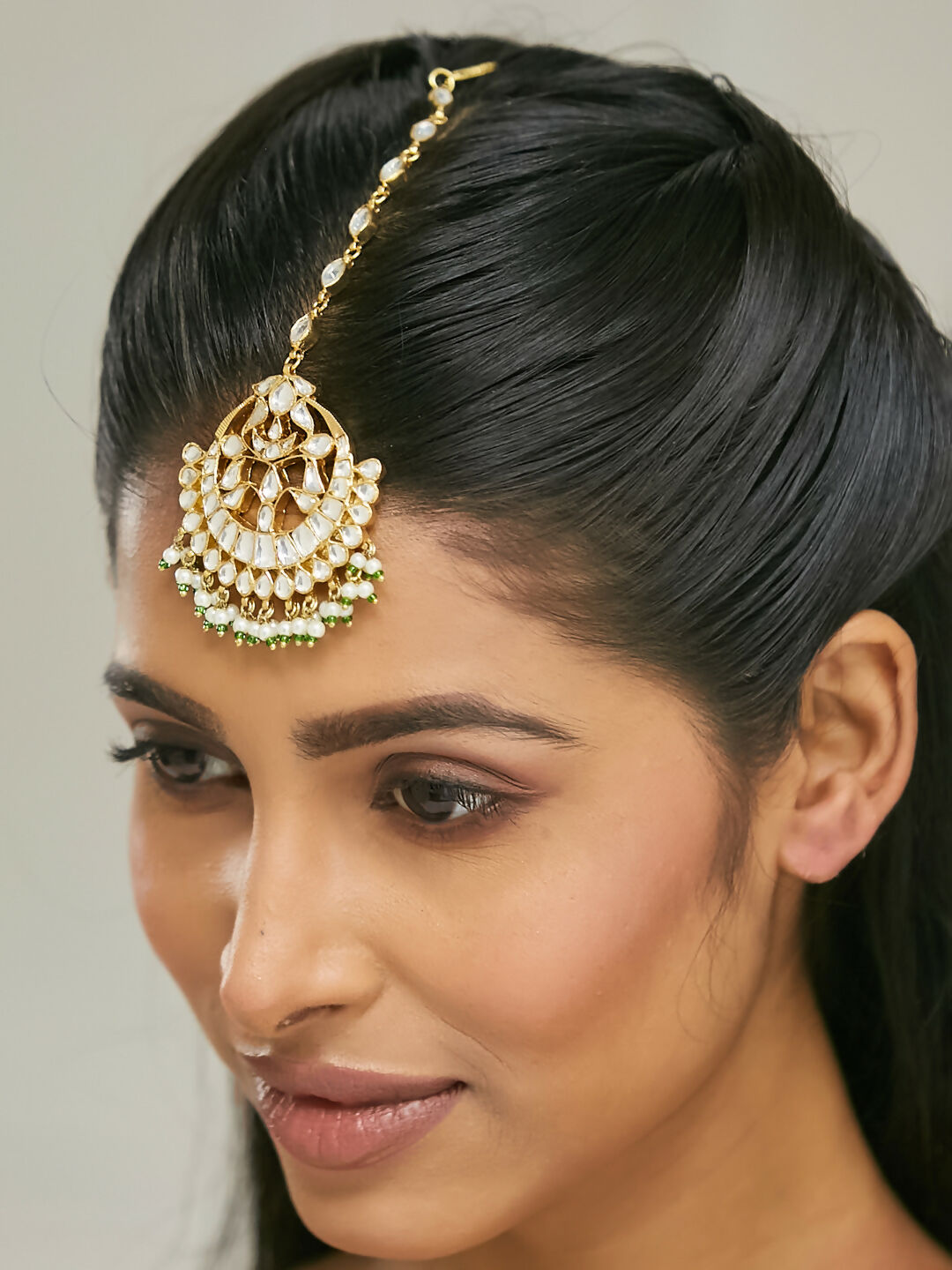 Nuyug 22K Gold-Plated Crystal & Pearl Studded Matha Patti | Swadesiicart