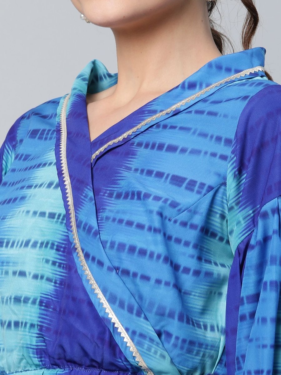 Ahalyaa Women Stunning Blue Crepe Printed Top with Skirt | Swadesiicart