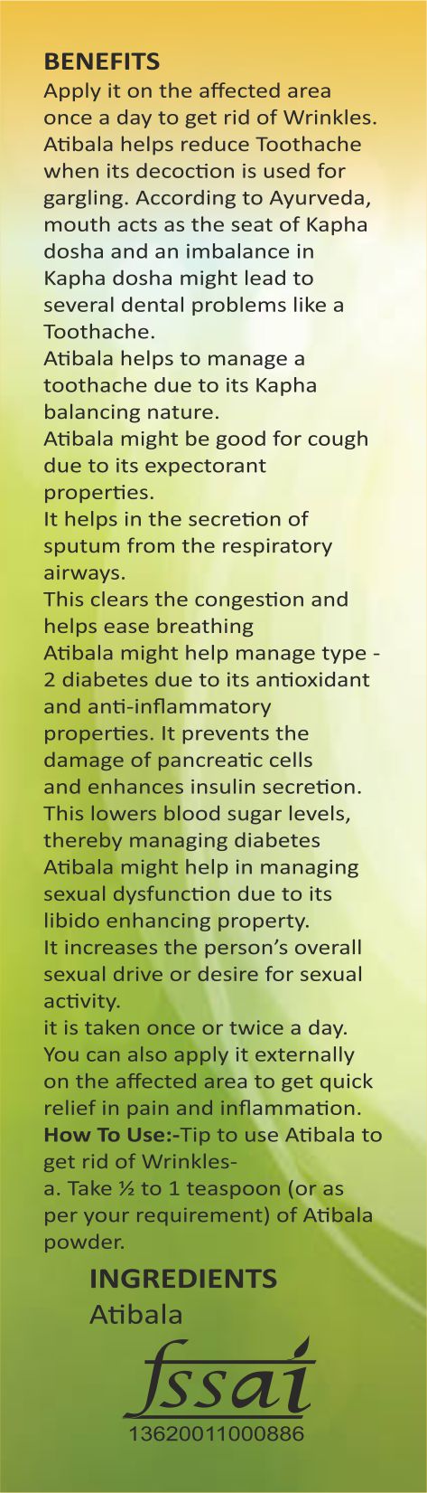 Spag Herbals Atibala Powder - Swadesiicart
