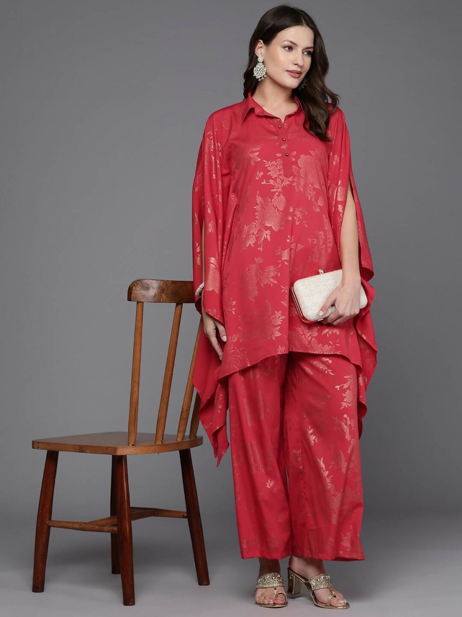 Ahalyaa Women Floral Printed Tunic with Palazzos - Red Color | Swadesiicart
