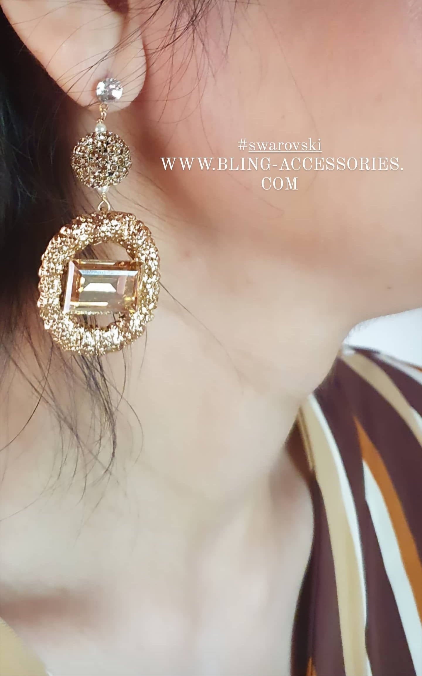 Bling Accessories Swarovski Golden Shadow Stud Earrings | Swadesiicart