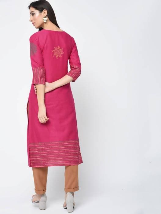 Aniyah Cotton Block Printed Straight Kurta Magenta Color (AN-127K) - Swadesiicart