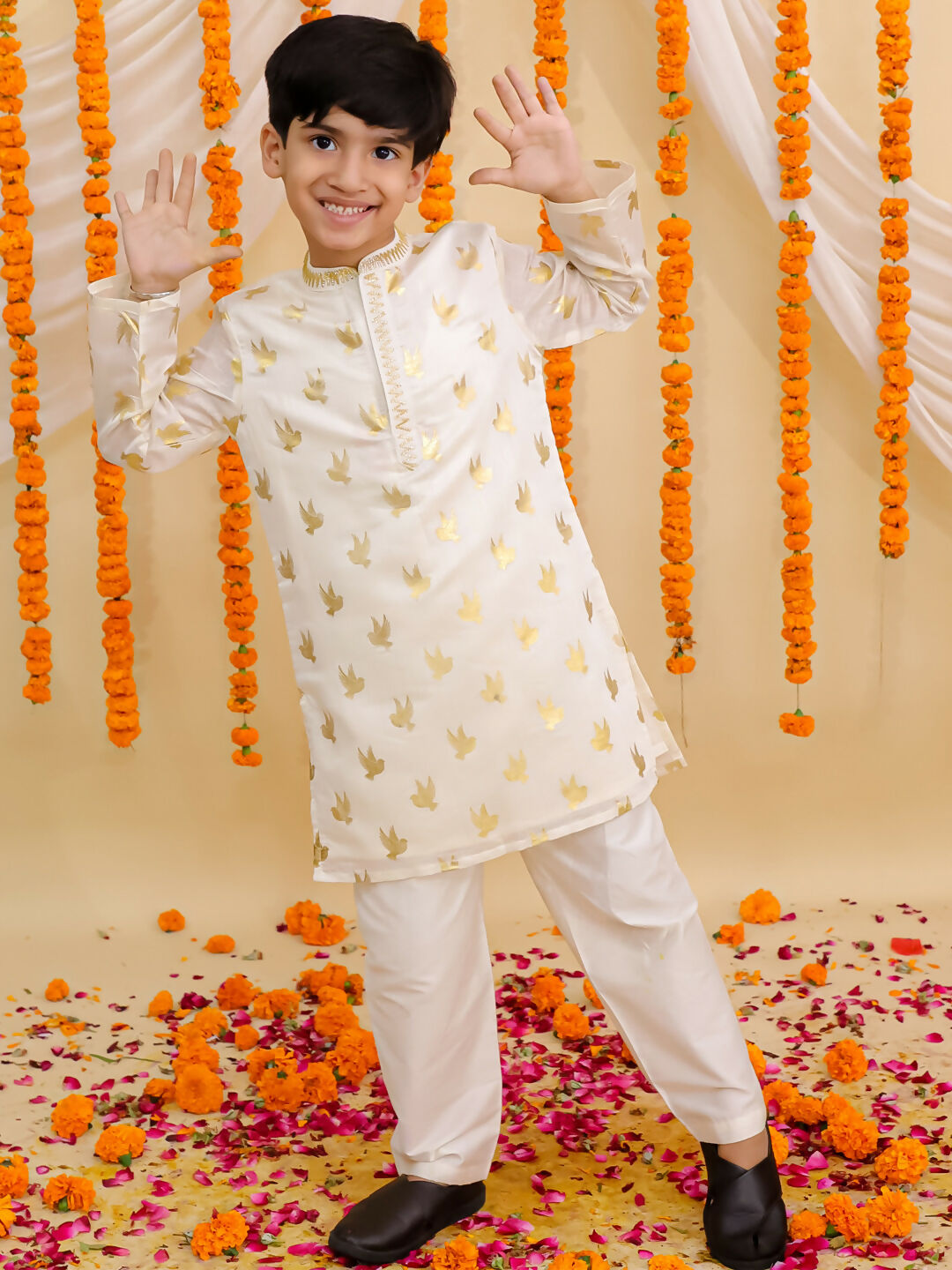 Lil Drama Mishti Off White Kurta and Pyjama For Boys | Swadesiicart