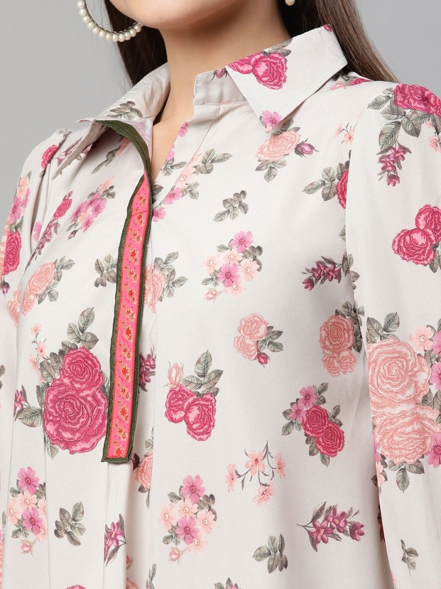 Ahalyaa Women Beige Crepe Digital Floral Print Tunic | Swadesiicart