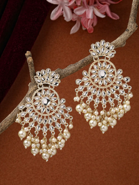 NVR Women Gold-Polished Kundan Chandbali Earrings | Swadesiicart
