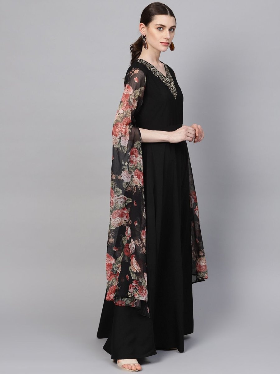 Ahalyaa Women's Black Crepe Dress | Swadesiicart