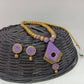 Terracotta Diamond Pendant Long Necklace Set With Studs-Lavender