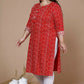 Miravan Women's Plus Size Festive Wear Red Bandhani Printed Straight Kurta - Swadesiicart