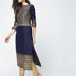 Aniyah Cotton Block Printed Navy Blue Latest Straight Kurta (AN-133K)