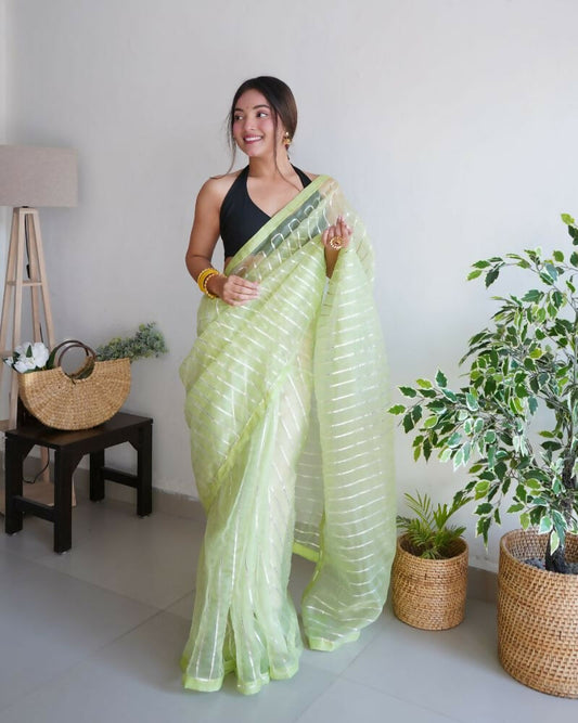 Vamsee Devika Green Organza Silk Saree - Swadesiicart