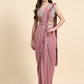 Pink Lycra Solid Ready to wear Saree with stitched Blouse - Vanita | Swadesiicart