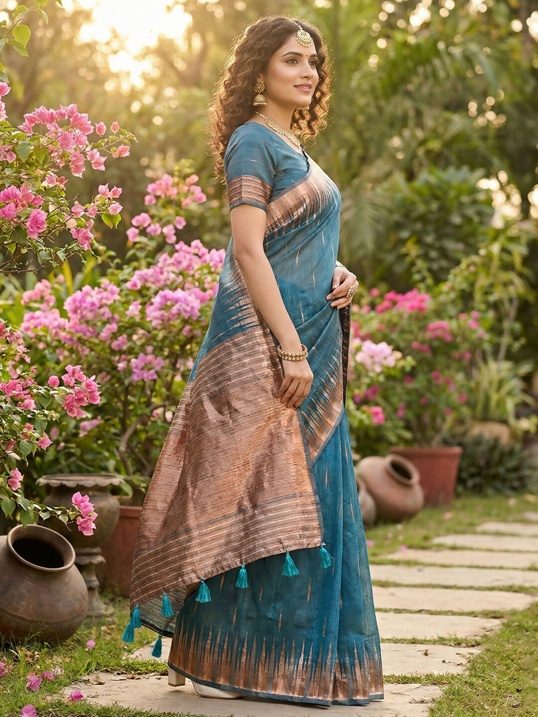 Shree Shyam Fashion Blue Linen Cotton Saree