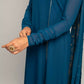 FIORRA Women's Teal Blue Creap A-Line Kurta Pant With Dupatta - Swadesiicart